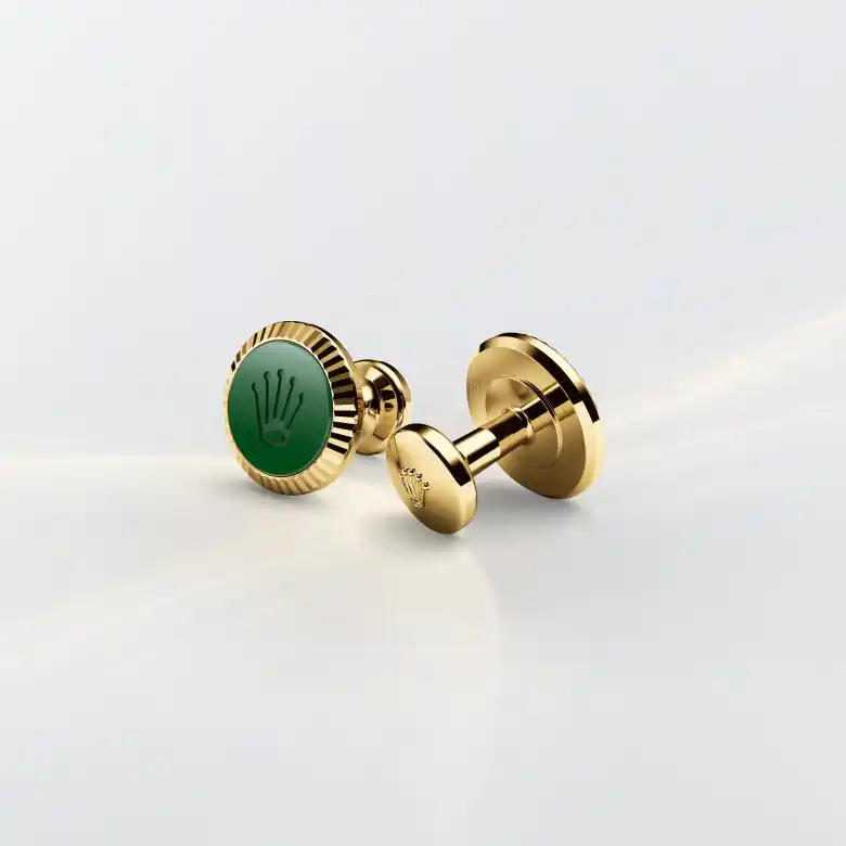 Rolex ‘Fluted’ cufflinks in Yellow gold and ceramic, a1038 at Orologeria Bastiani