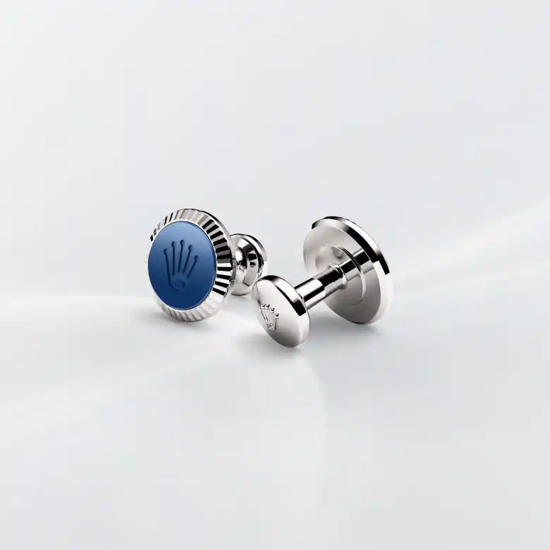 Rolex ‘Fluted’ cufflinks in White gold and ceramic, a1039 at Orologeria Bastiani